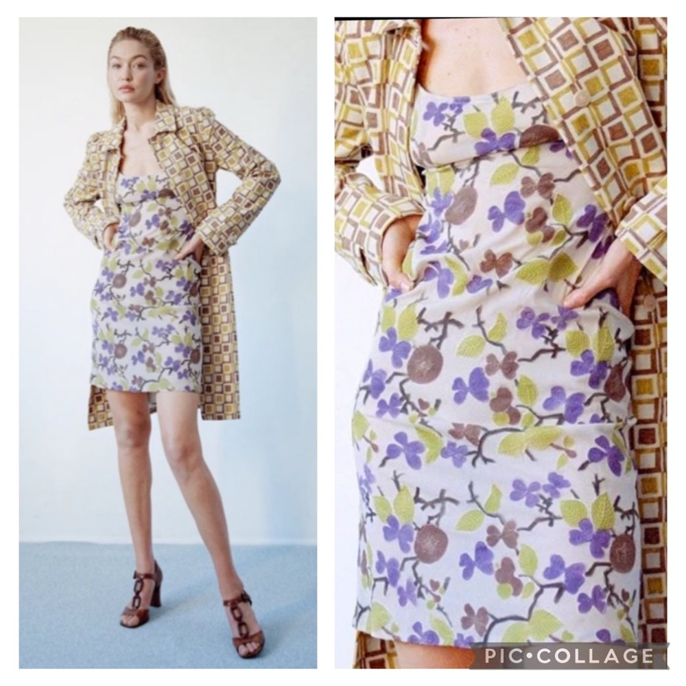 Prada 1996 Floral Butterfly Slip Print Embroidered mini Dress 42 US 6